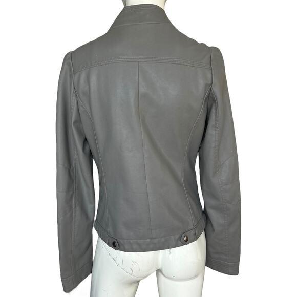 OH YES Gray Faux Leather Moto Jacket Asymmetrical Zip Multiple Pockets - Picture 4 of 8